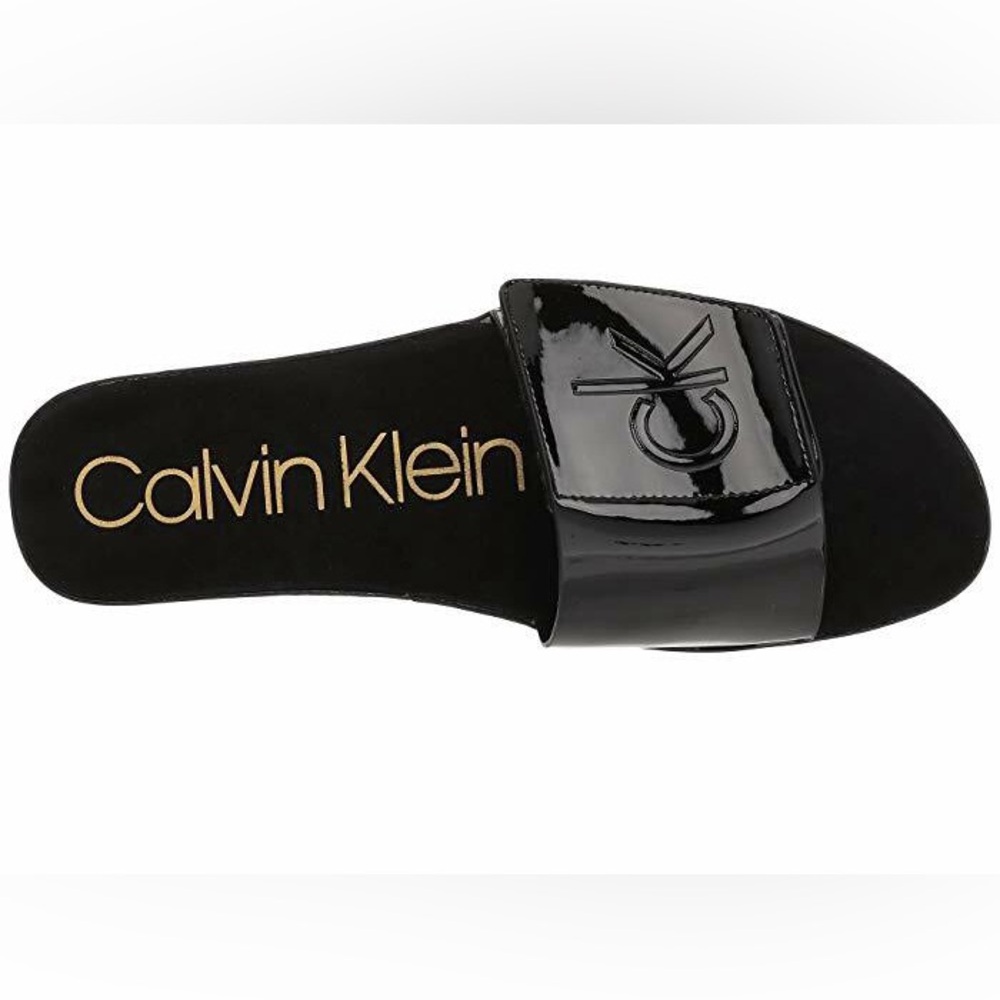 Calvin Klein Marlina Black Patent Leather Slide Sandals 🖤